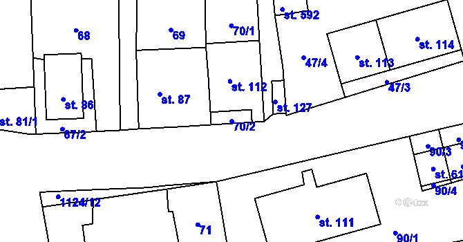 Parcela st. 70/2 v KÚ Čkyně, Katastrální mapa