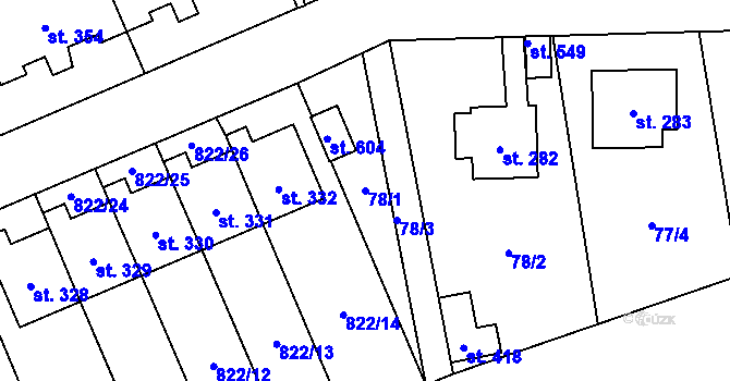 Parcela st. 78/1 v KÚ Čkyně, Katastrální mapa