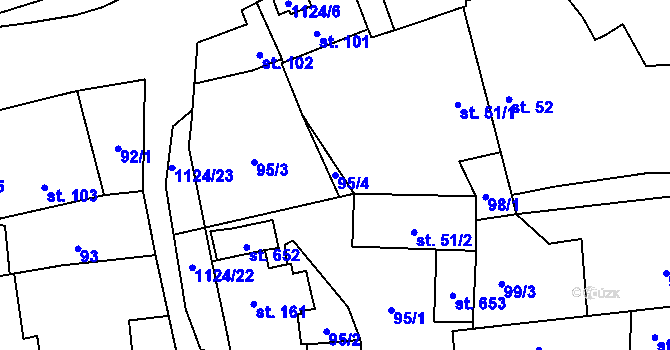 Parcela st. 95/4 v KÚ Čkyně, Katastrální mapa