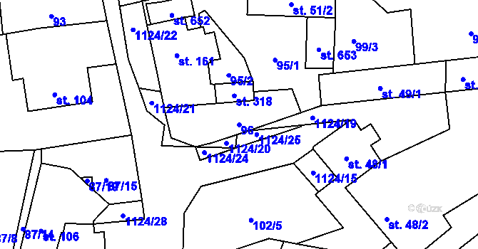 Parcela st. 96 v KÚ Čkyně, Katastrální mapa