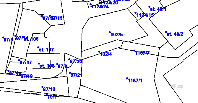 Parcela st. 102/4 v KÚ Čkyně, Katastrální mapa