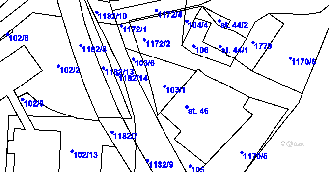 Parcela st. 103/1 v KÚ Čkyně, Katastrální mapa