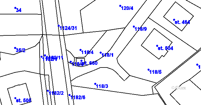 Parcela st. 118/1 v KÚ Čkyně, Katastrální mapa
