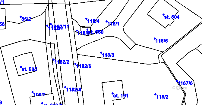 Parcela st. 118/3 v KÚ Čkyně, Katastrální mapa