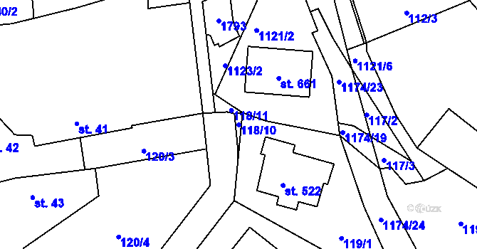 Parcela st. 118/10 v KÚ Čkyně, Katastrální mapa