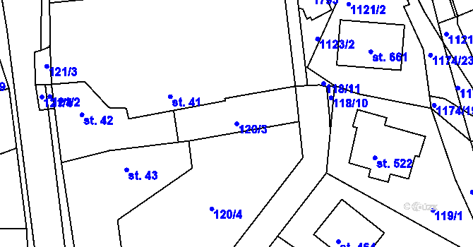 Parcela st. 120/3 v KÚ Čkyně, Katastrální mapa