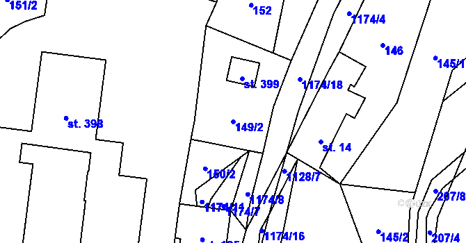 Parcela st. 149/2 v KÚ Čkyně, Katastrální mapa
