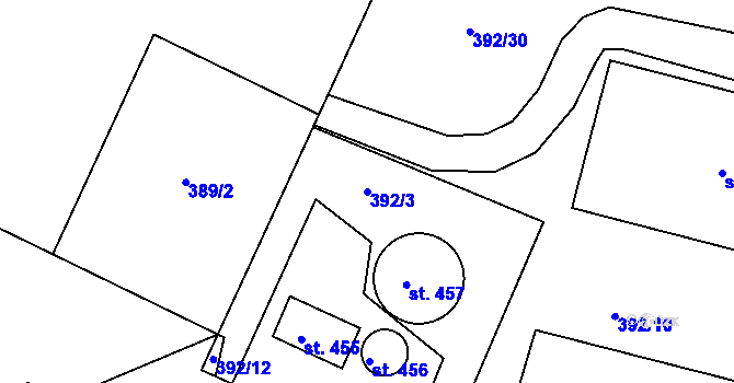 Parcela st. 392/3 v KÚ Čkyně, Katastrální mapa