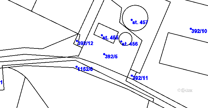 Parcela st. 392/5 v KÚ Čkyně, Katastrální mapa