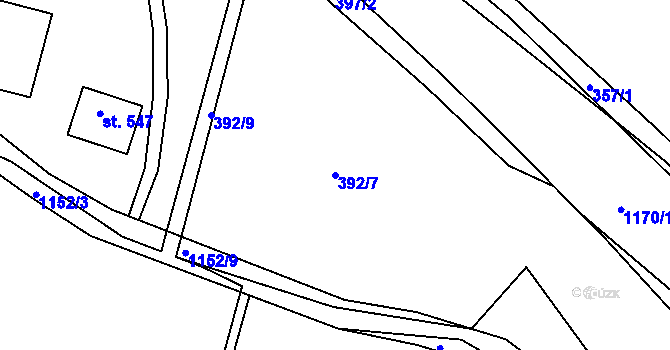 Parcela st. 392/7 v KÚ Čkyně, Katastrální mapa