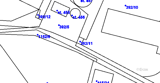 Parcela st. 392/11 v KÚ Čkyně, Katastrální mapa