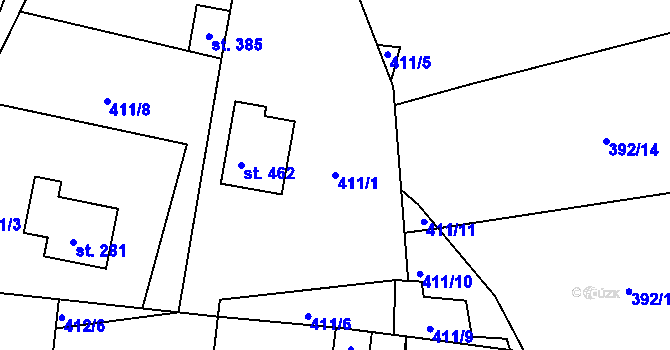 Parcela st. 411/1 v KÚ Čkyně, Katastrální mapa