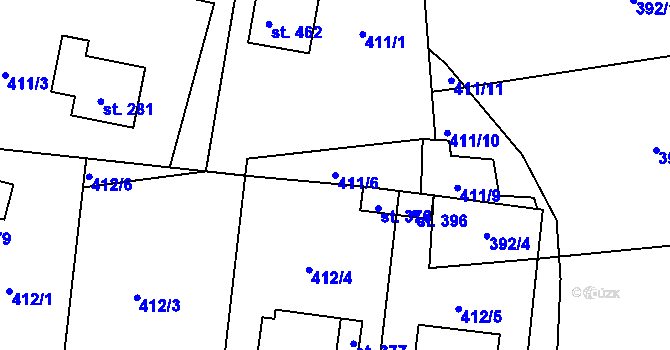 Parcela st. 411/6 v KÚ Čkyně, Katastrální mapa