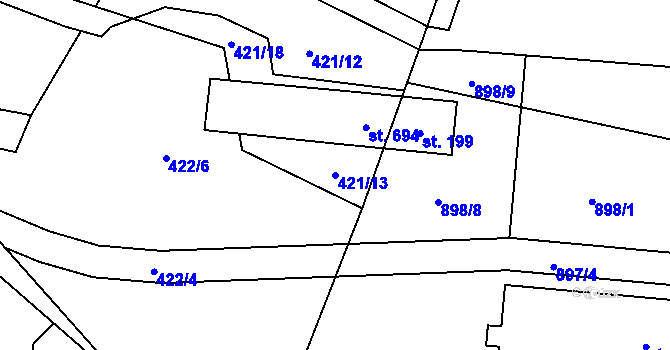 Parcela st. 421/13 v KÚ Čkyně, Katastrální mapa