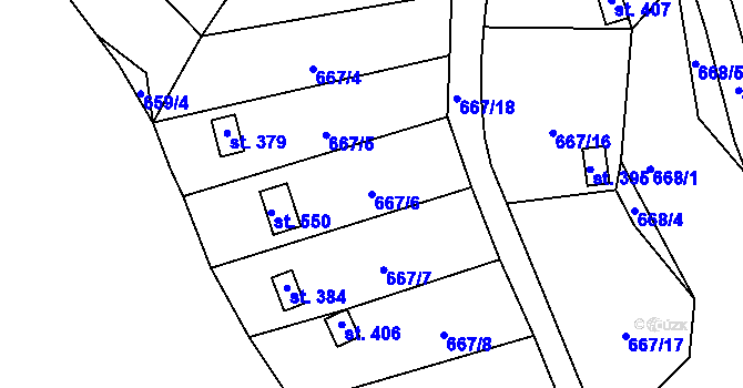 Parcela st. 667/6 v KÚ Čkyně, Katastrální mapa