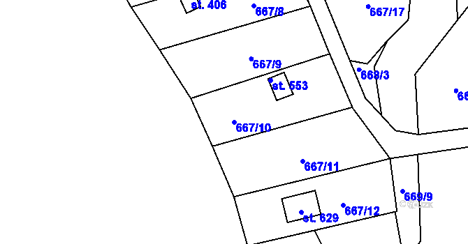 Parcela st. 667/10 v KÚ Čkyně, Katastrální mapa