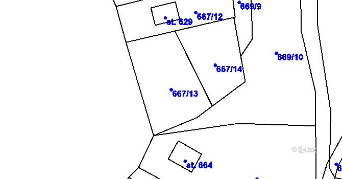 Parcela st. 667/13 v KÚ Čkyně, Katastrální mapa