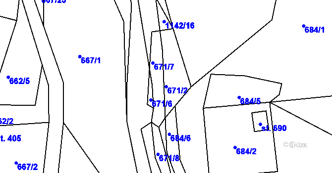 Parcela st. 671/2 v KÚ Čkyně, Katastrální mapa