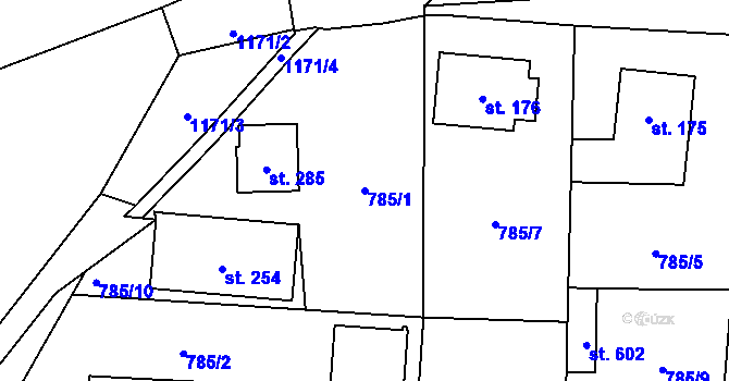 Parcela st. 785/1 v KÚ Čkyně, Katastrální mapa