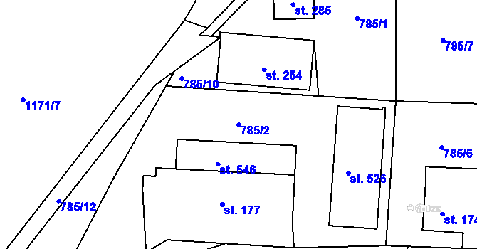 Parcela st. 785/2 v KÚ Čkyně, Katastrální mapa