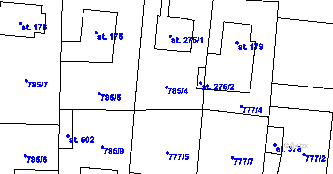 Parcela st. 785/4 v KÚ Čkyně, Katastrální mapa