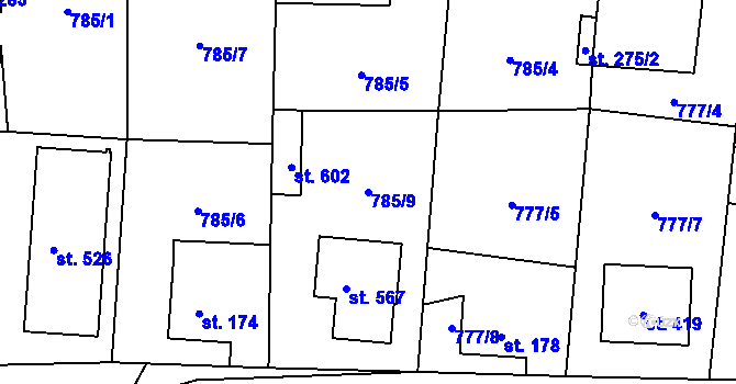 Parcela st. 785/9 v KÚ Čkyně, Katastrální mapa