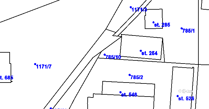 Parcela st. 785/10 v KÚ Čkyně, Katastrální mapa