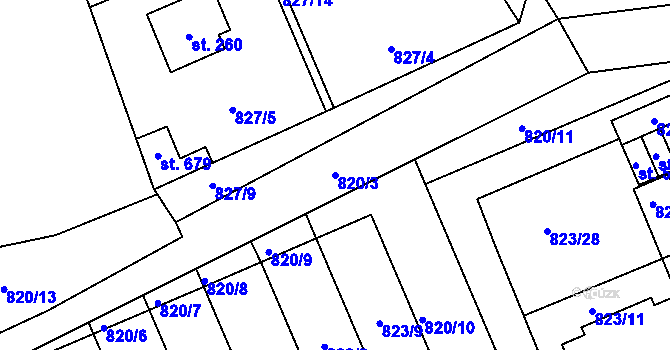 Parcela st. 820/3 v KÚ Čkyně, Katastrální mapa