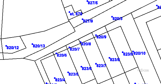 Parcela st. 820/8 v KÚ Čkyně, Katastrální mapa