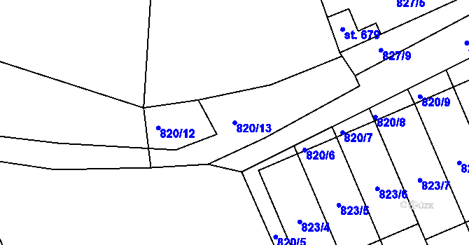 Parcela st. 820/13 v KÚ Čkyně, Katastrální mapa