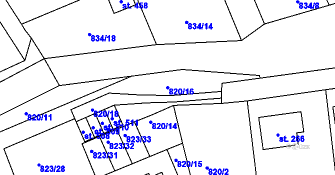 Parcela st. 820/16 v KÚ Čkyně, Katastrální mapa