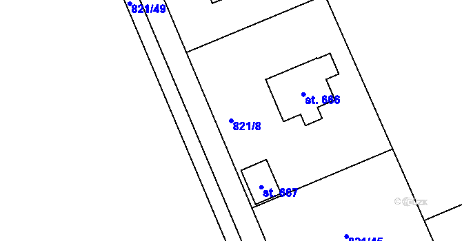 Parcela st. 821/8 v KÚ Čkyně, Katastrální mapa