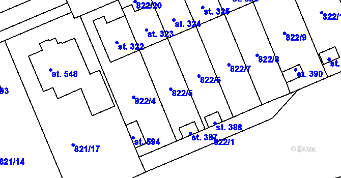 Parcela st. 822/5 v KÚ Čkyně, Katastrální mapa