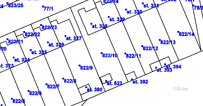 Parcela st. 822/10 v KÚ Čkyně, Katastrální mapa