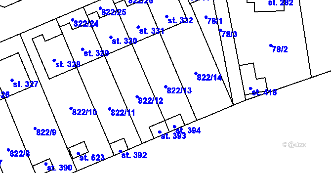 Parcela st. 822/13 v KÚ Čkyně, Katastrální mapa
