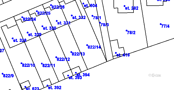 Parcela st. 822/14 v KÚ Čkyně, Katastrální mapa