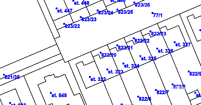Parcela st. 822/20 v KÚ Čkyně, Katastrální mapa