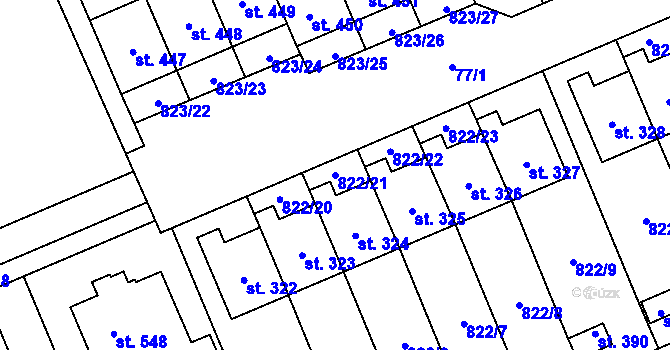 Parcela st. 822/21 v KÚ Čkyně, Katastrální mapa