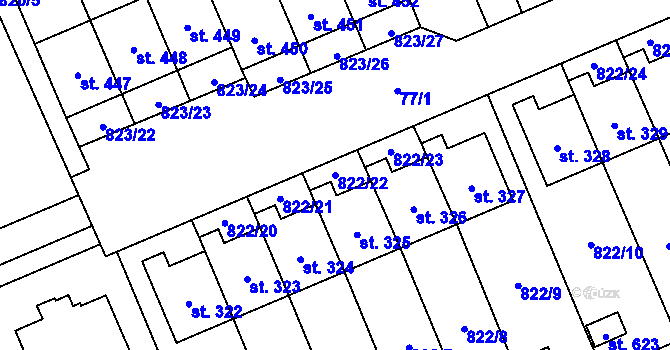 Parcela st. 822/22 v KÚ Čkyně, Katastrální mapa