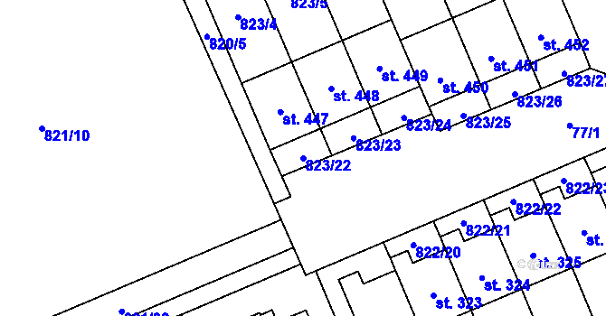 Parcela st. 823/22 v KÚ Čkyně, Katastrální mapa