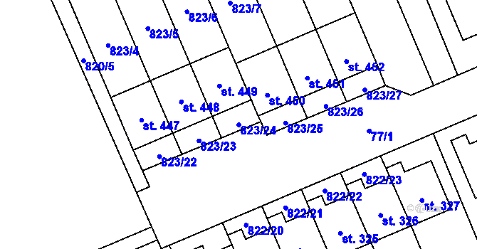 Parcela st. 823/24 v KÚ Čkyně, Katastrální mapa