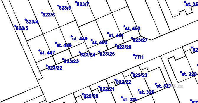 Parcela st. 823/25 v KÚ Čkyně, Katastrální mapa