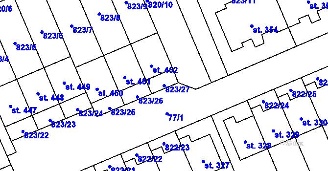 Parcela st. 823/27 v KÚ Čkyně, Katastrální mapa