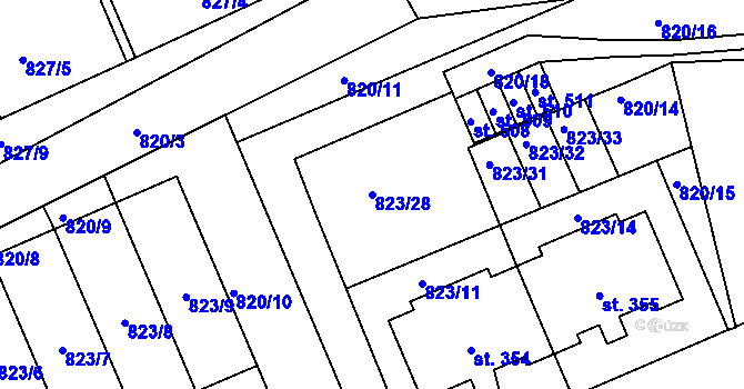 Parcela st. 823/28 v KÚ Čkyně, Katastrální mapa