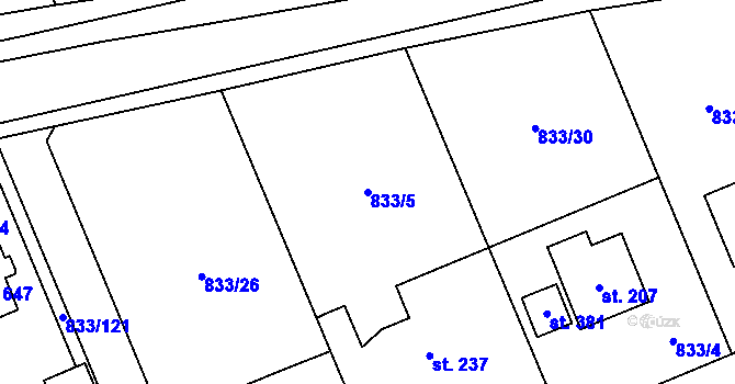 Parcela st. 833/5 v KÚ Čkyně, Katastrální mapa