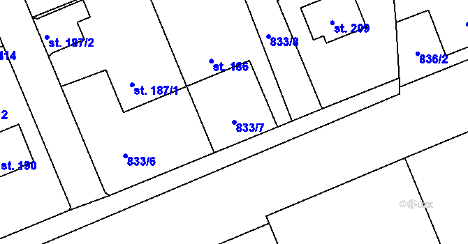 Parcela st. 833/7 v KÚ Čkyně, Katastrální mapa