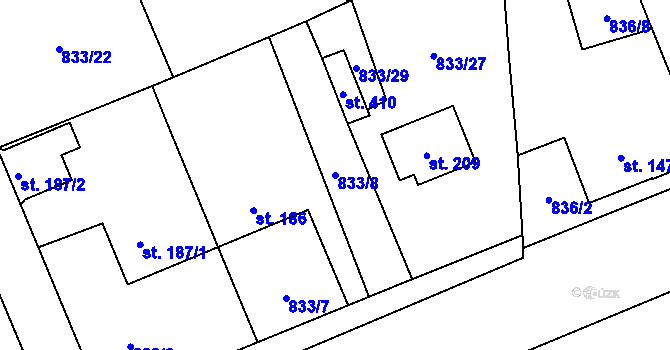 Parcela st. 833/8 v KÚ Čkyně, Katastrální mapa