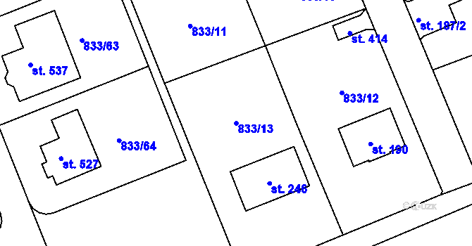 Parcela st. 833/13 v KÚ Čkyně, Katastrální mapa