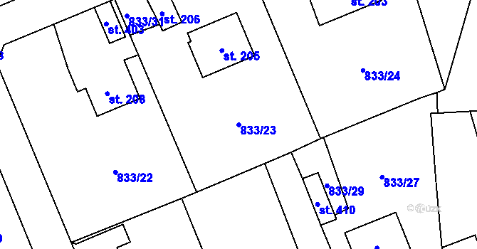 Parcela st. 833/23 v KÚ Čkyně, Katastrální mapa