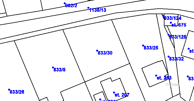 Parcela st. 833/30 v KÚ Čkyně, Katastrální mapa